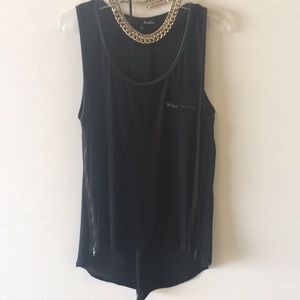 Ro&De NWOT Black Top, zipper & leather detail, S
